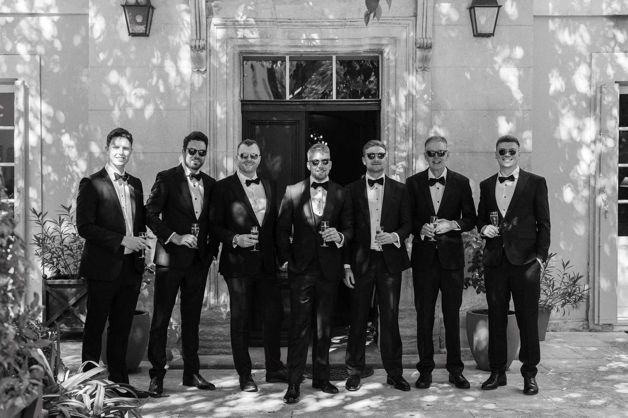 Black and white photo of bridal party