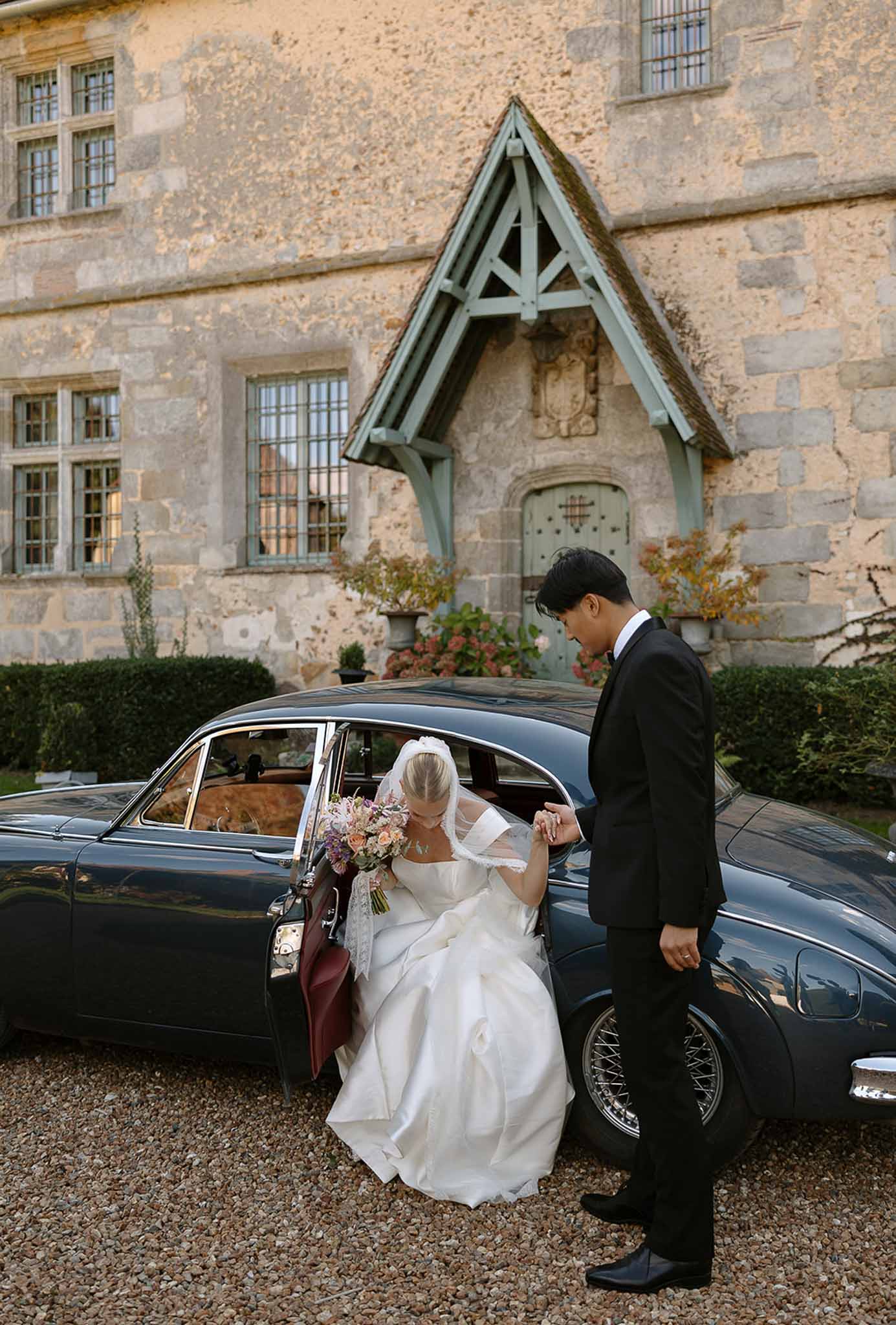 Bride and groom portrait in a garden