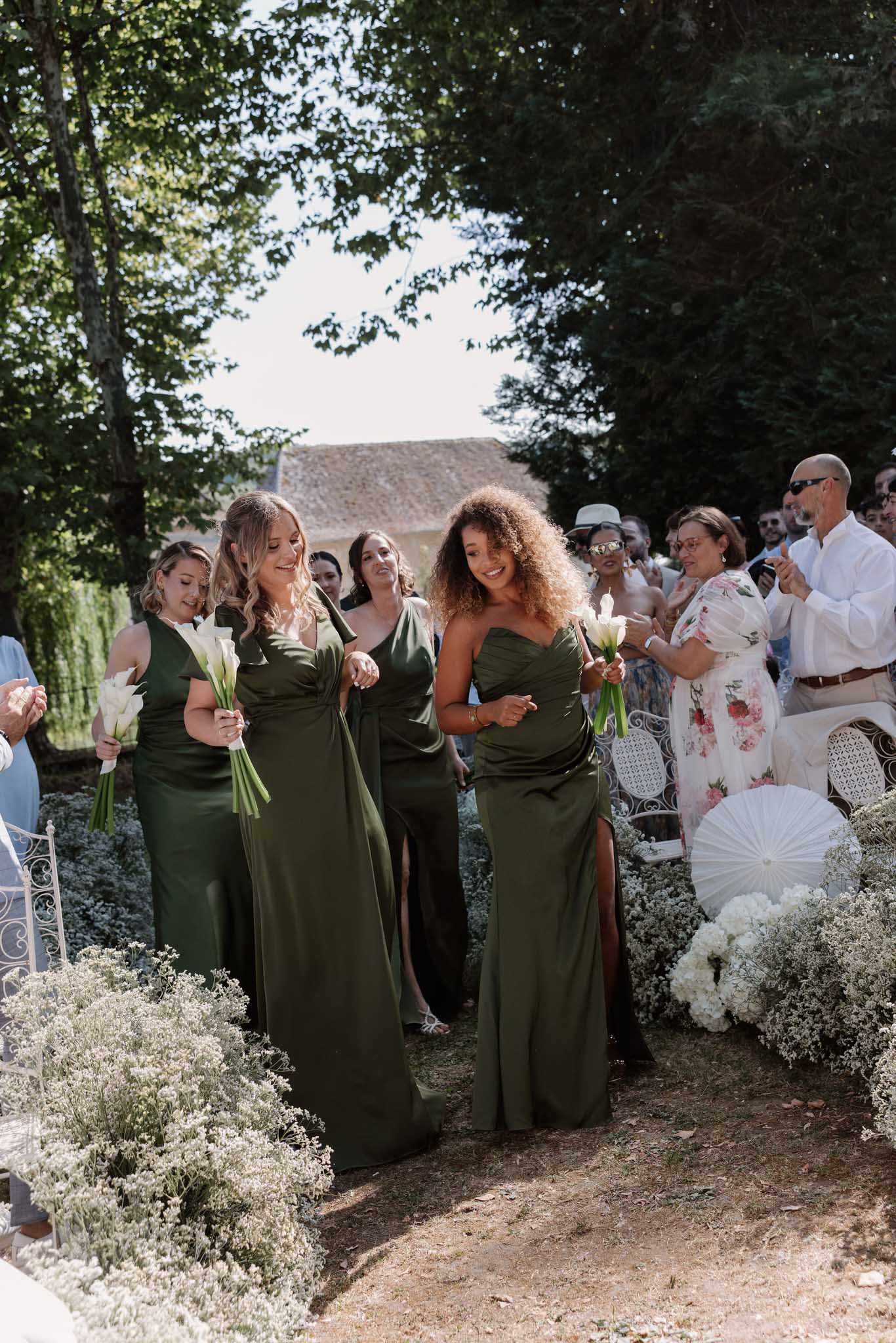 Wedding ceremony in a garden with hydrangeas