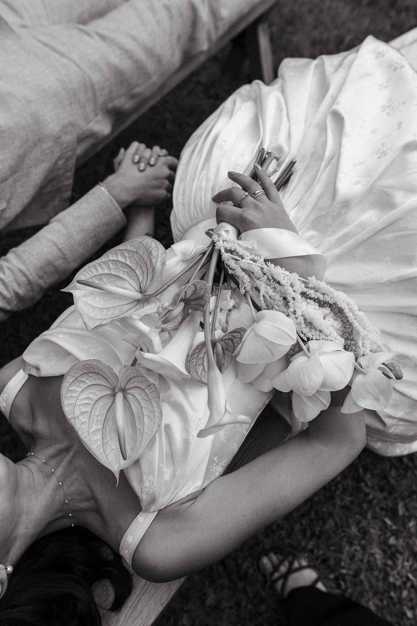 Black and white photo of bridal portrait