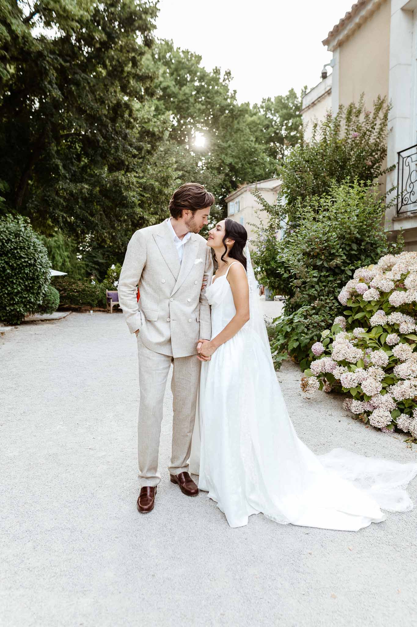 Bride and groom kissing