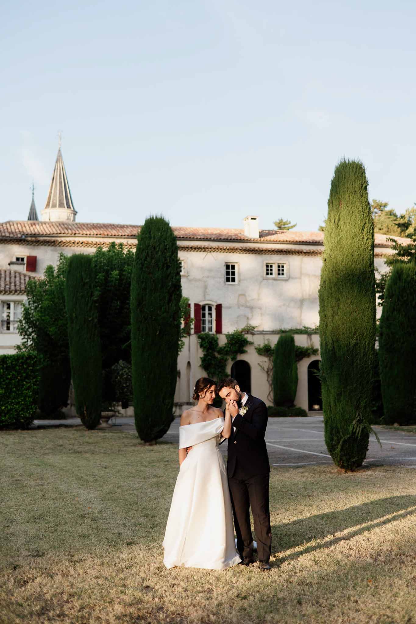 Bride and groom kissing