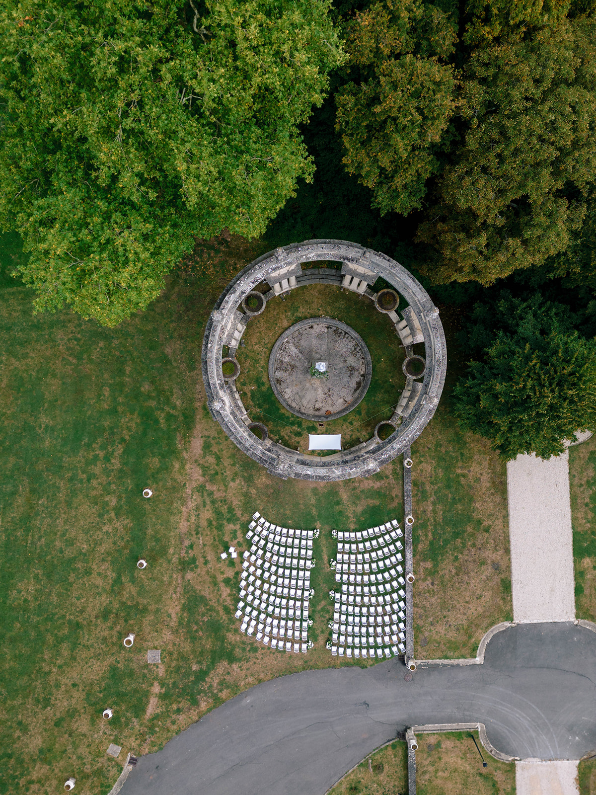 Wedding ceremony setup in a garden