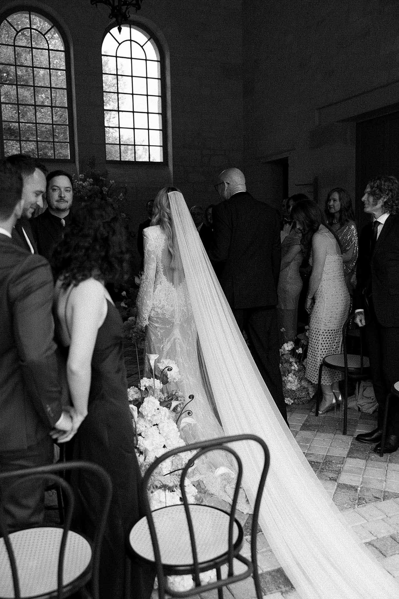 Black and white photo of wedding ceremony