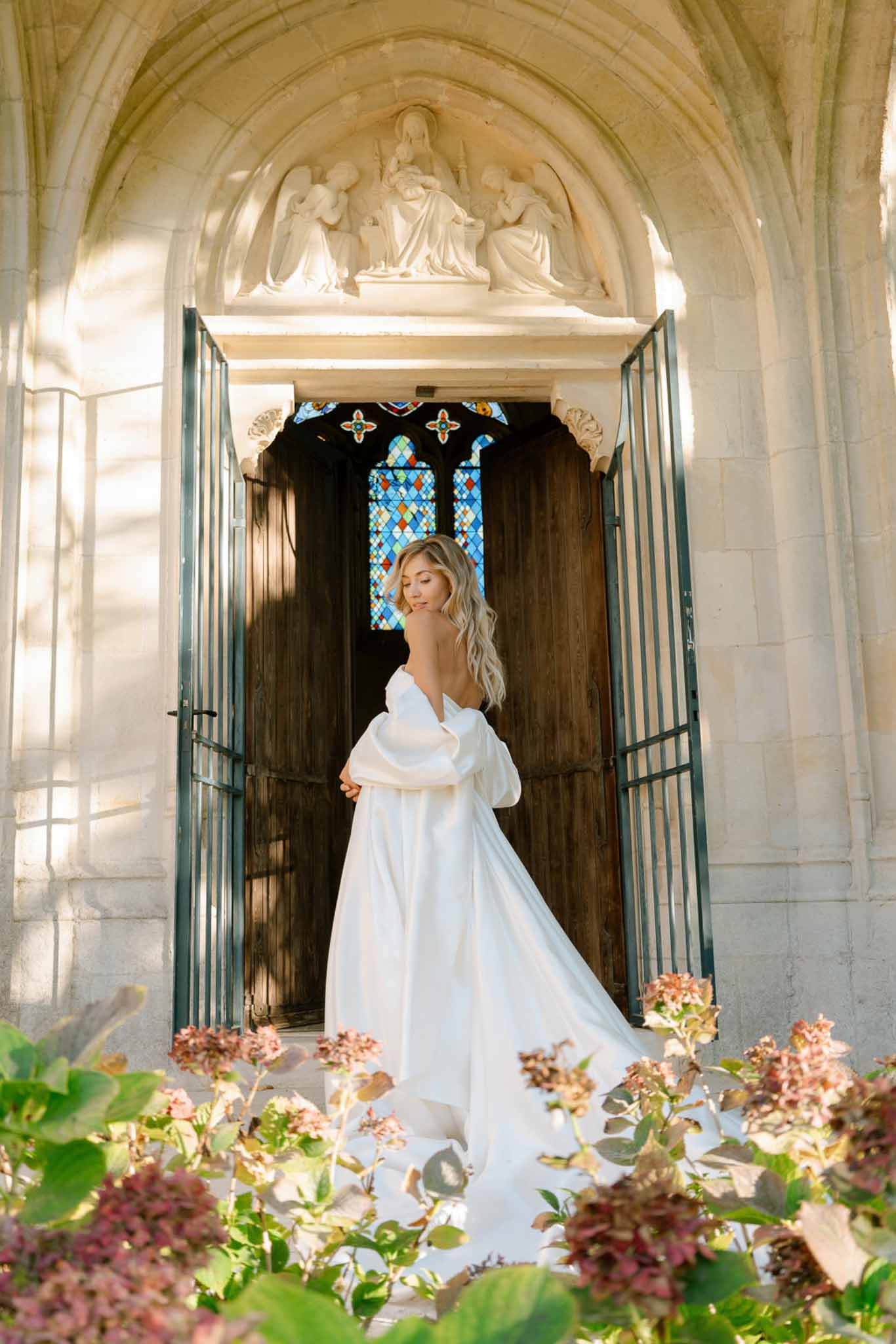 Bridal portrait in a chapel