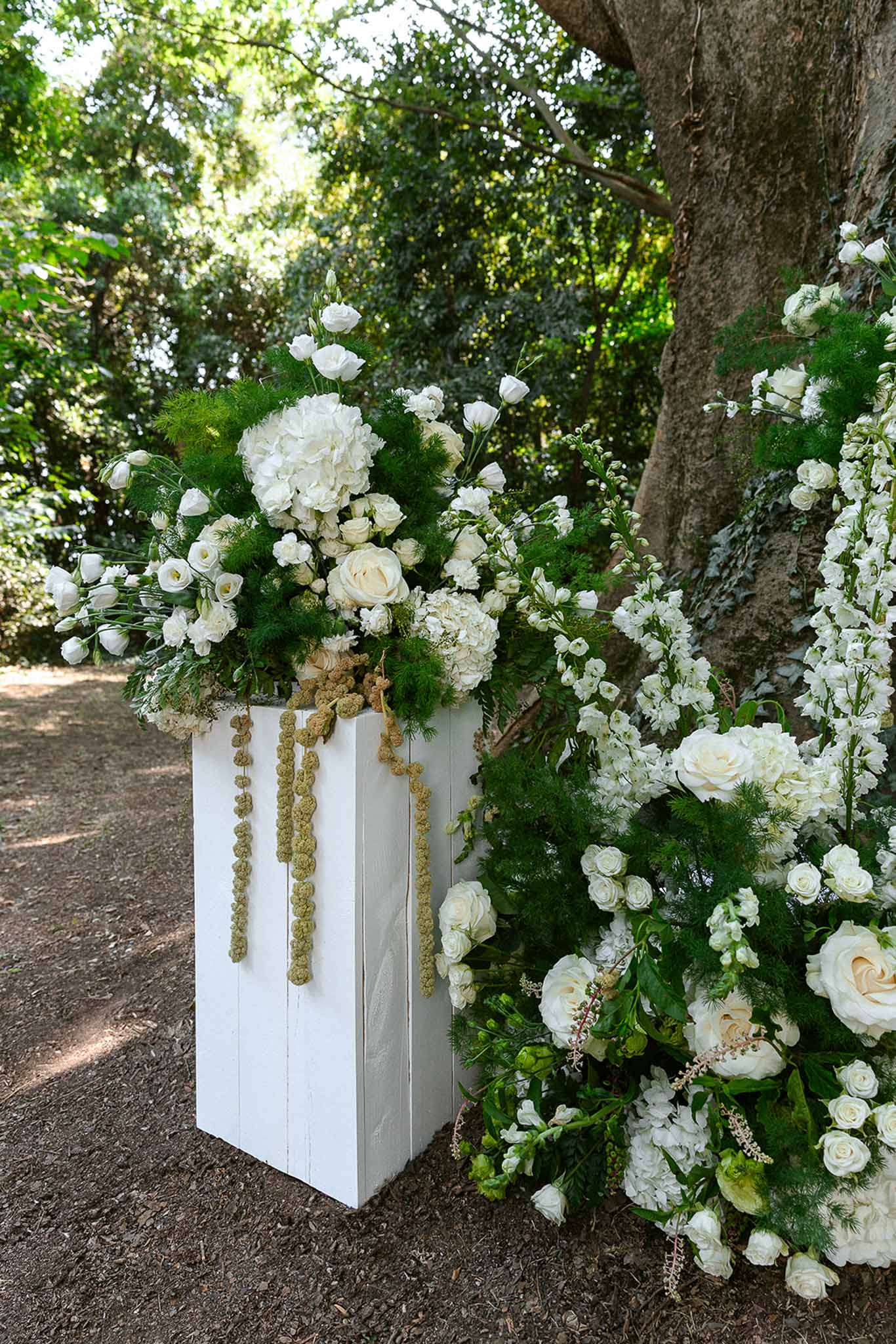 Wedding ceremony in a garden with white roses