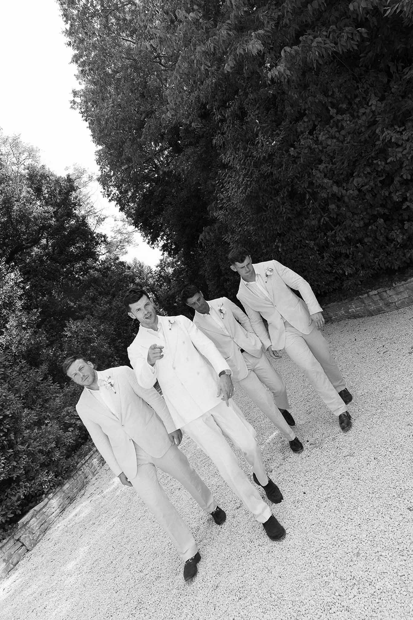 Black and white photo of bridal party