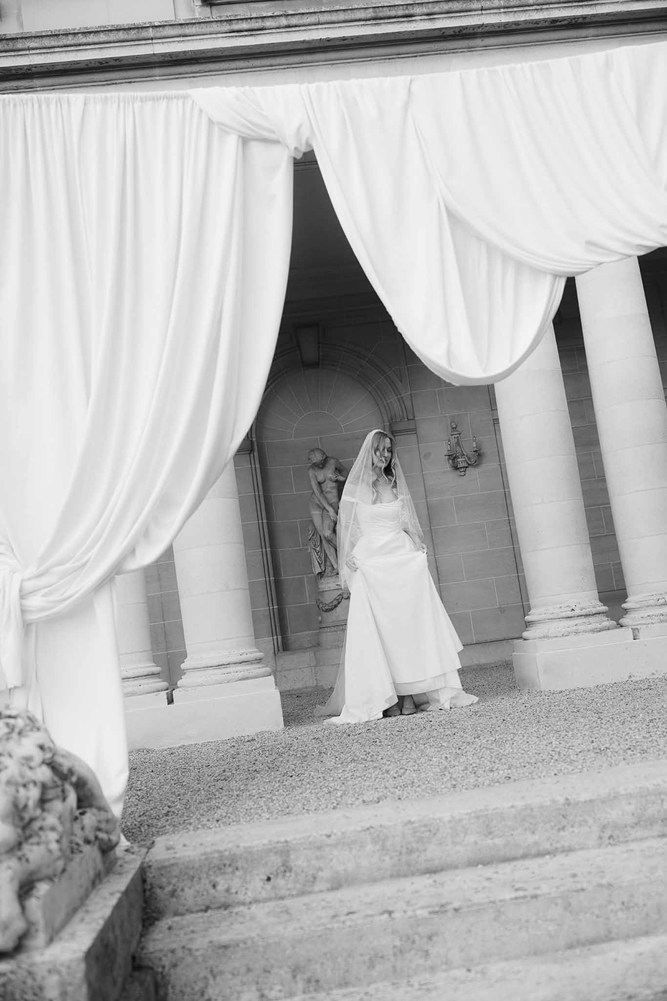 Black and white photo of bridal portrait