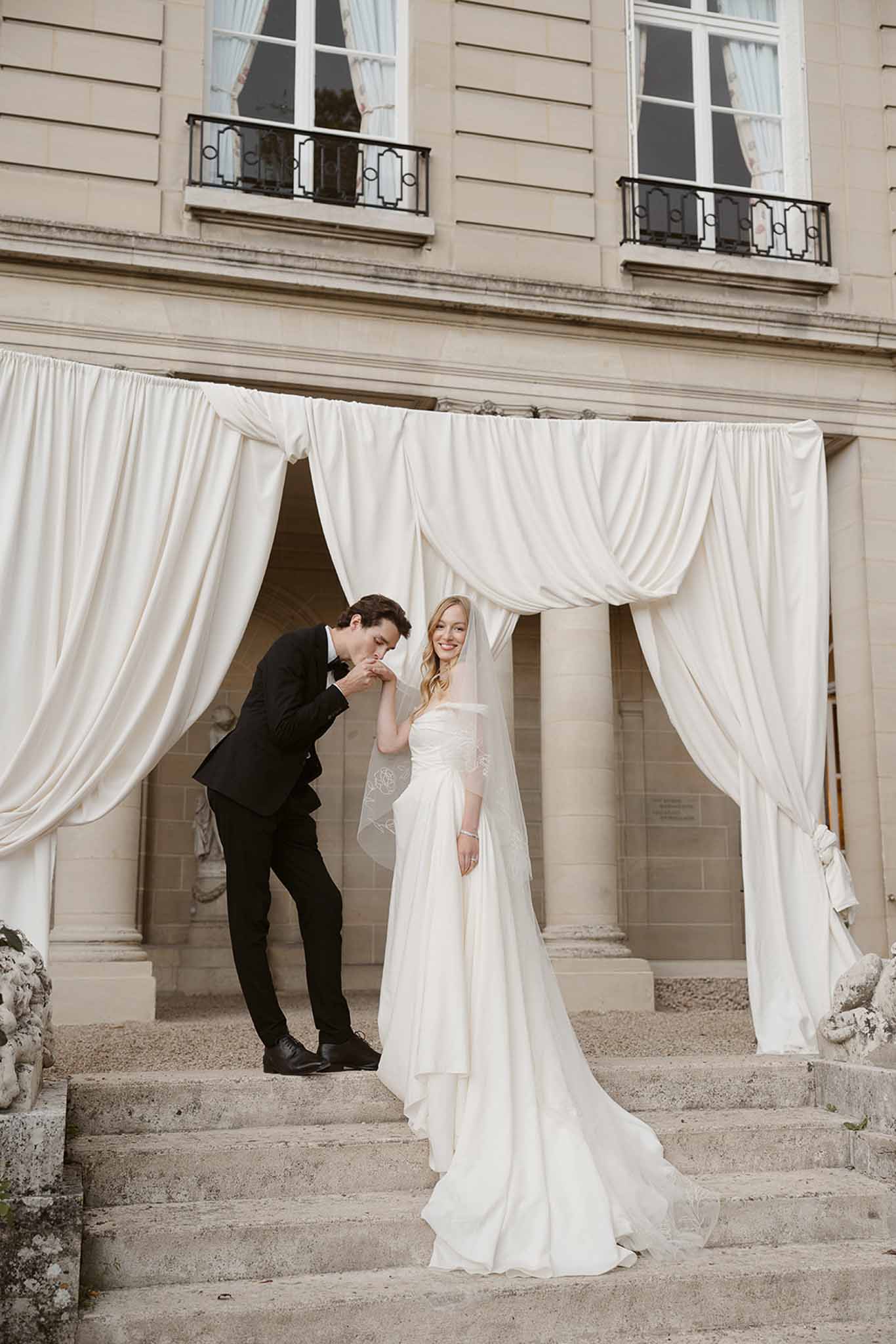 Bride and groom kissing