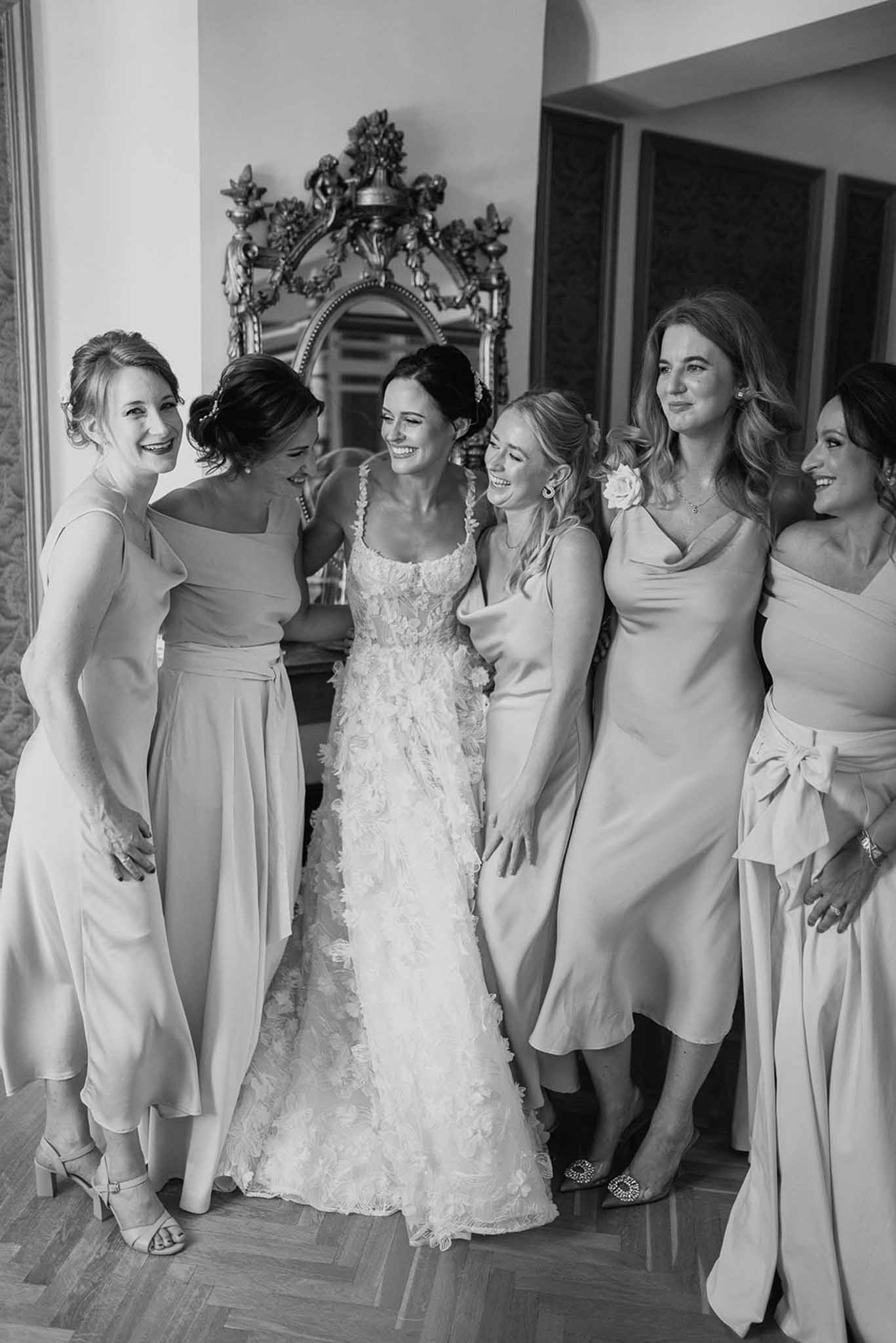 Black and white photo of bridal party