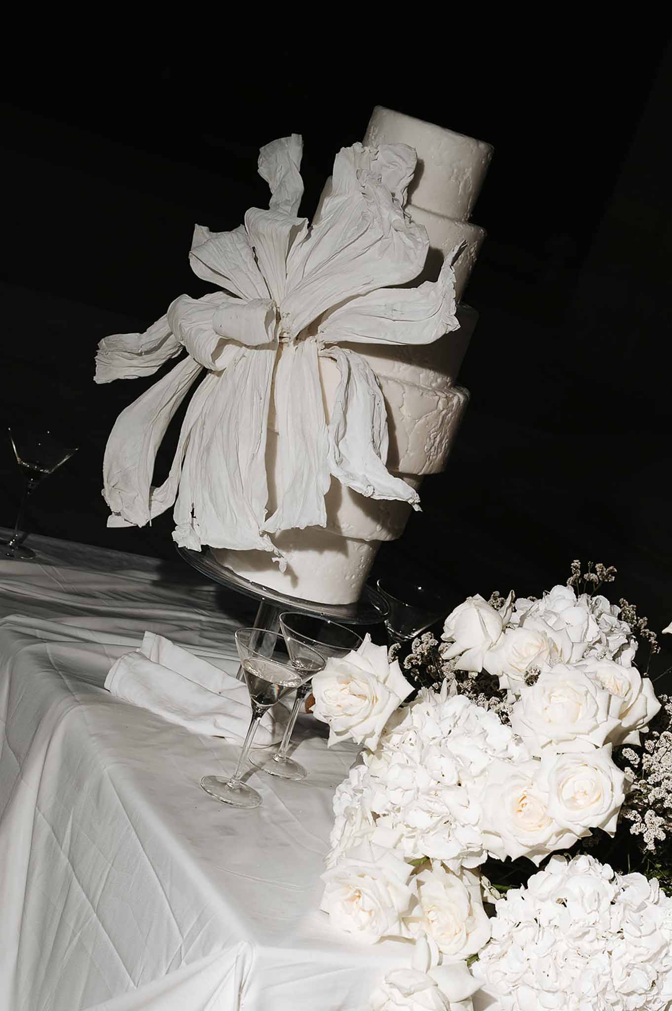 Wedding cake with white roses