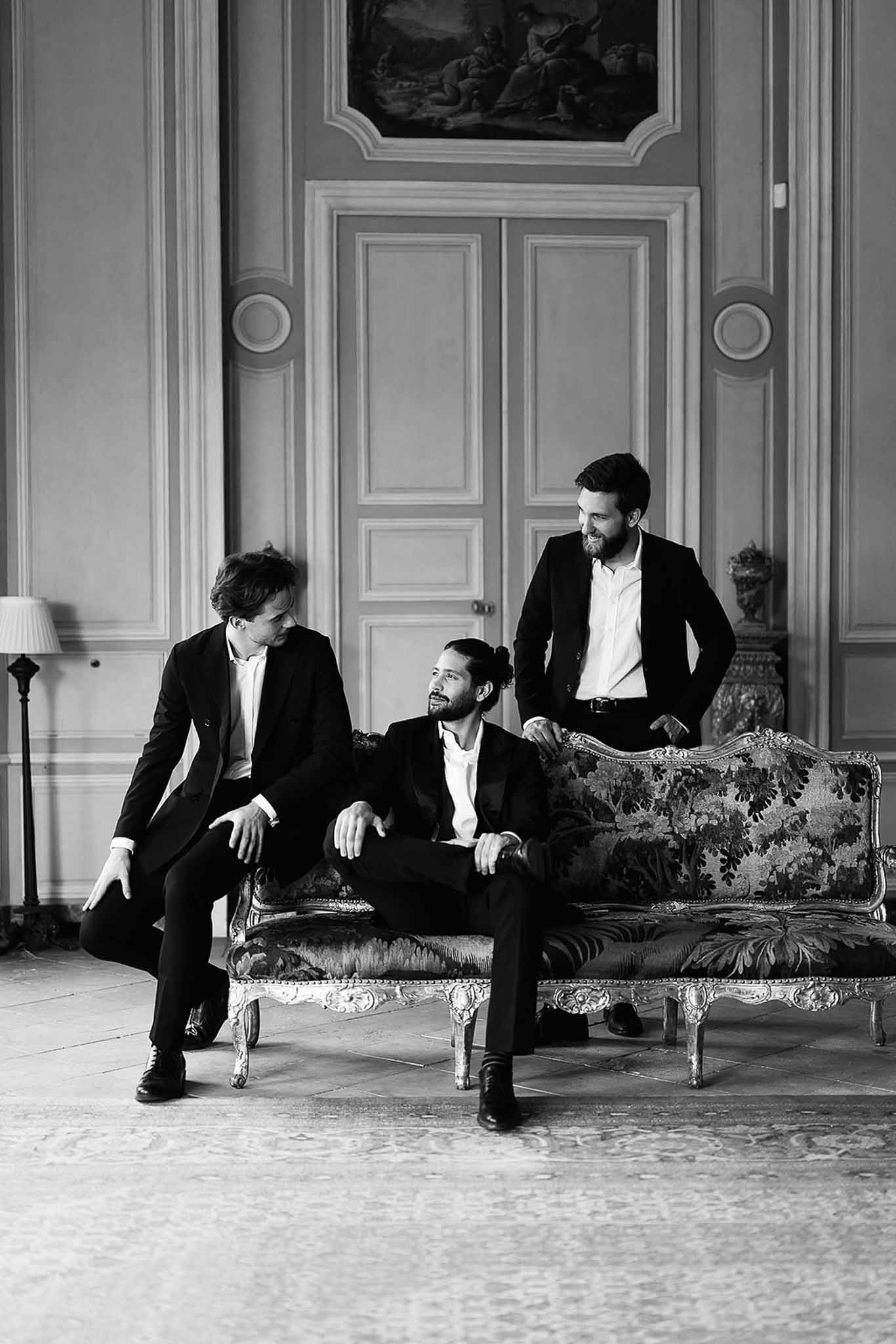 Black and white photo of wedding rings