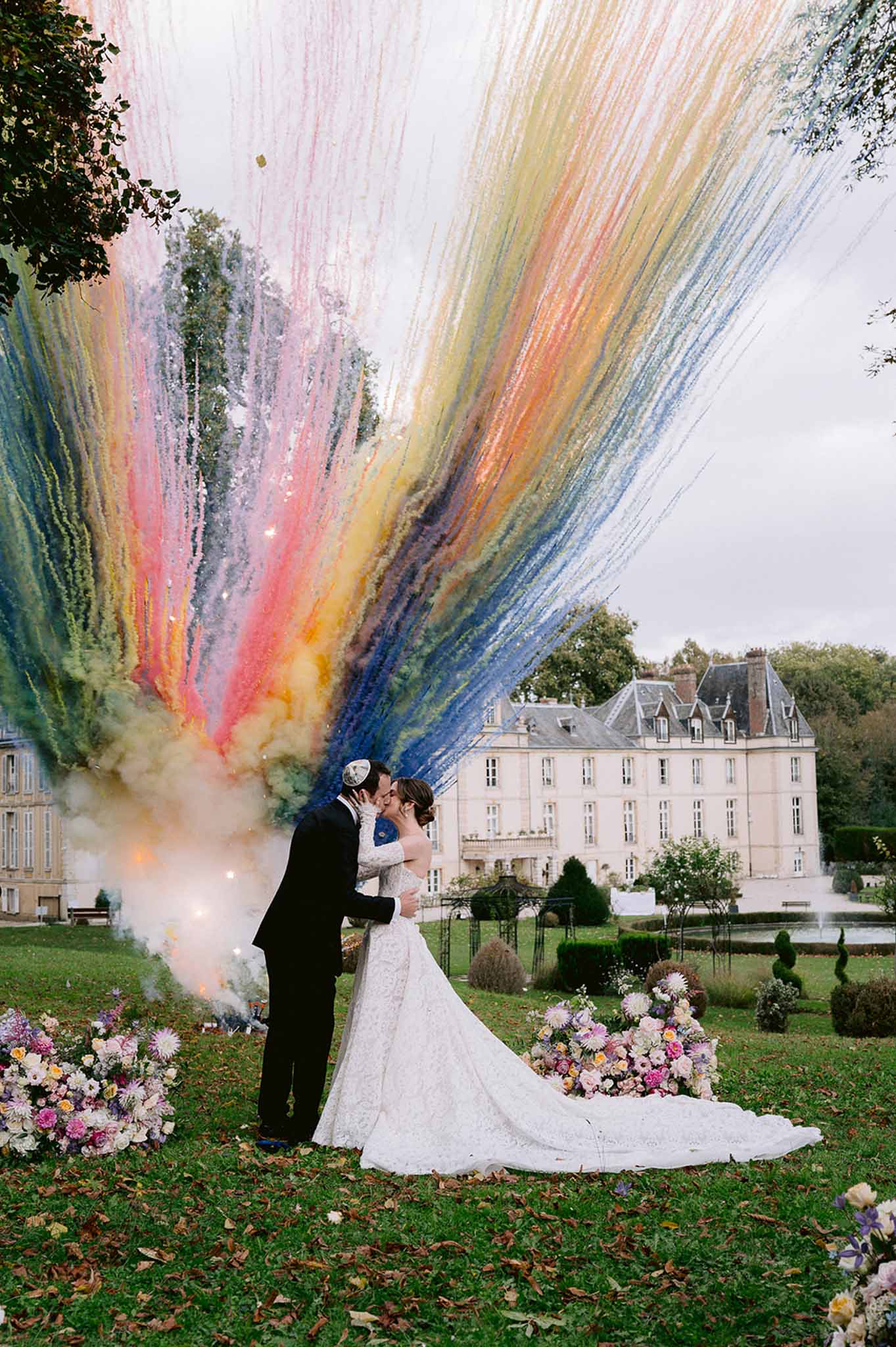 Wedding ceremony in a garden with white roses