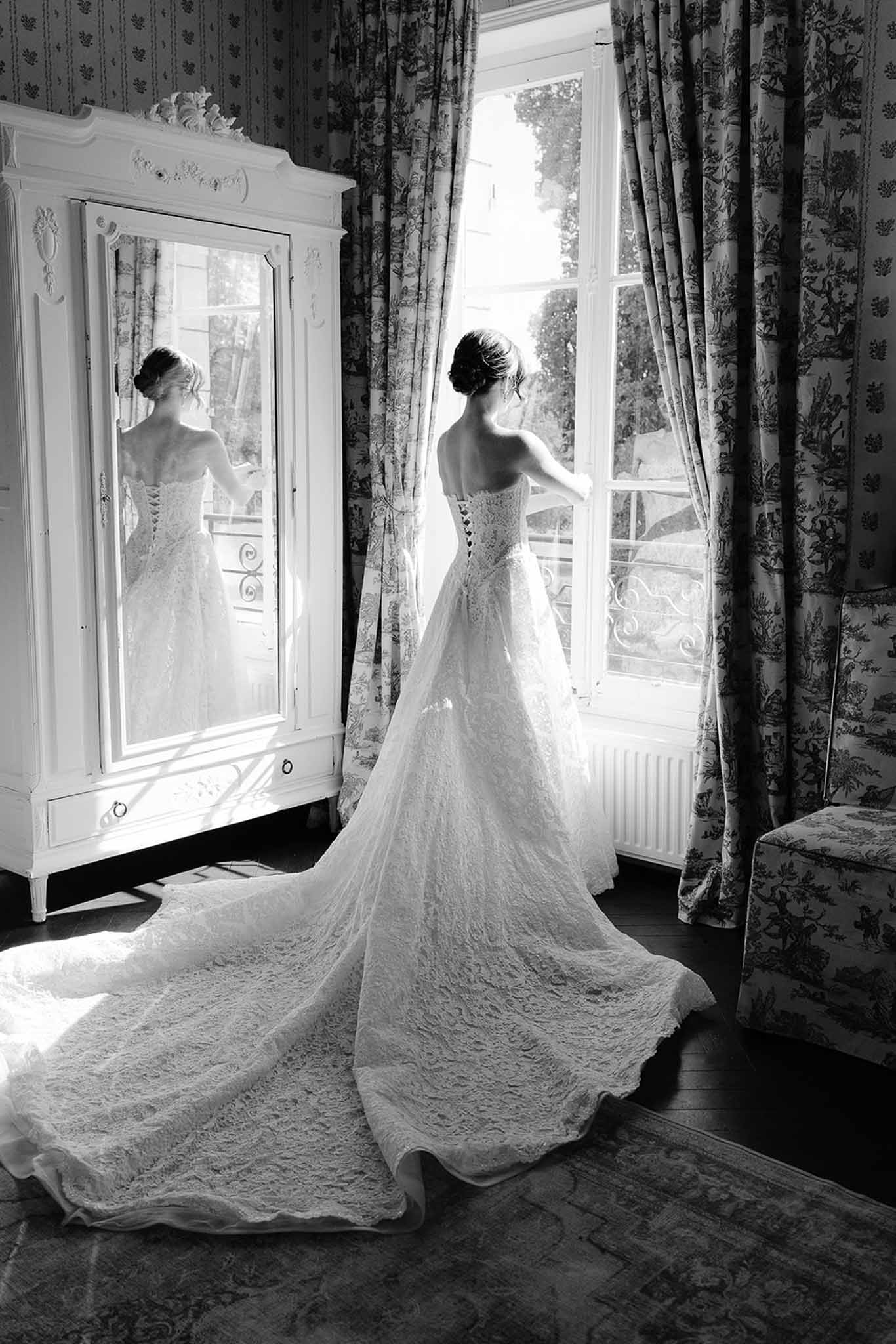 Black and white photo of bridal portrait