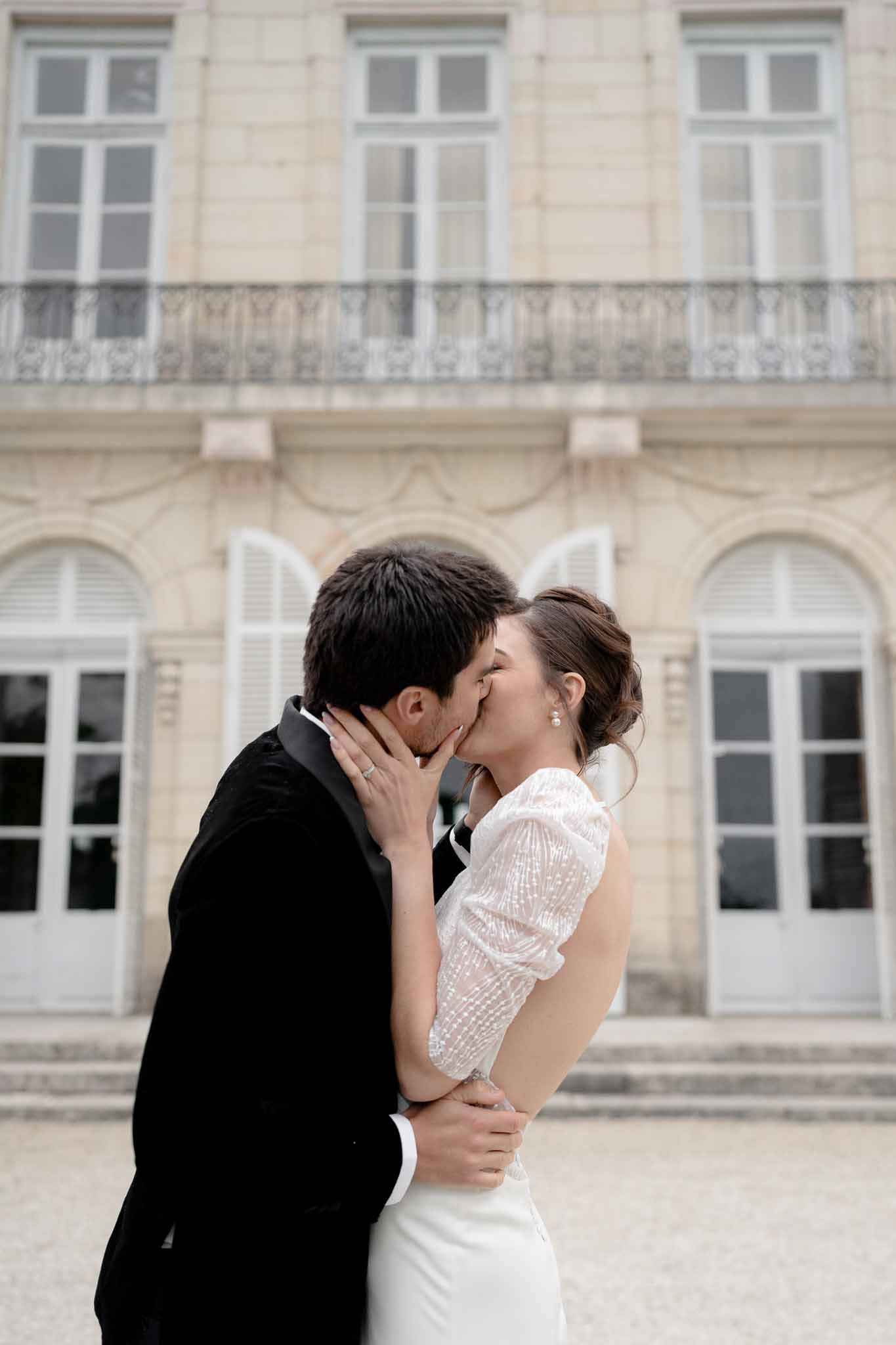 Close-up portrait of couple sharing a kiss during portraits