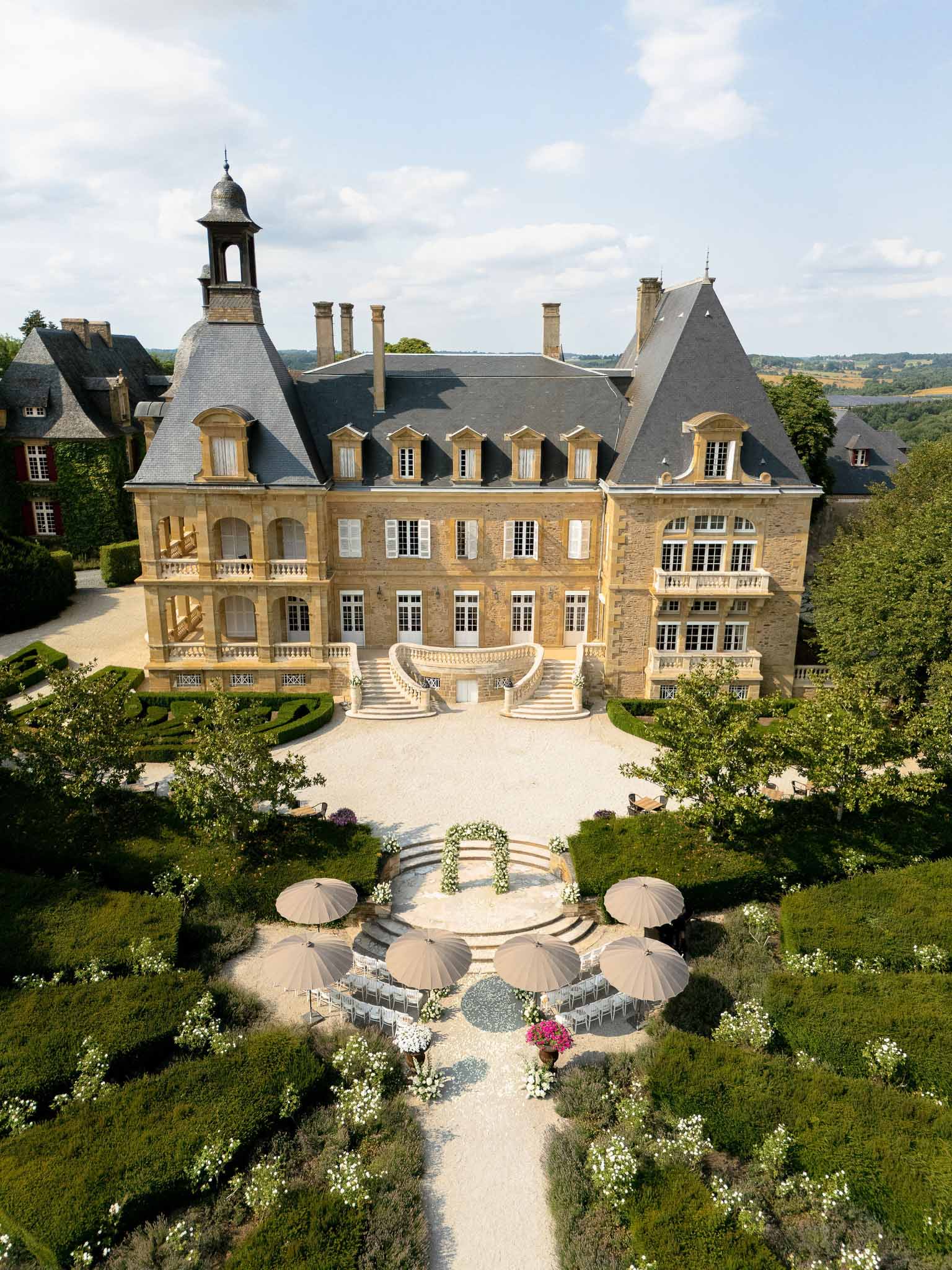 Wedding ceremony setup in a garden