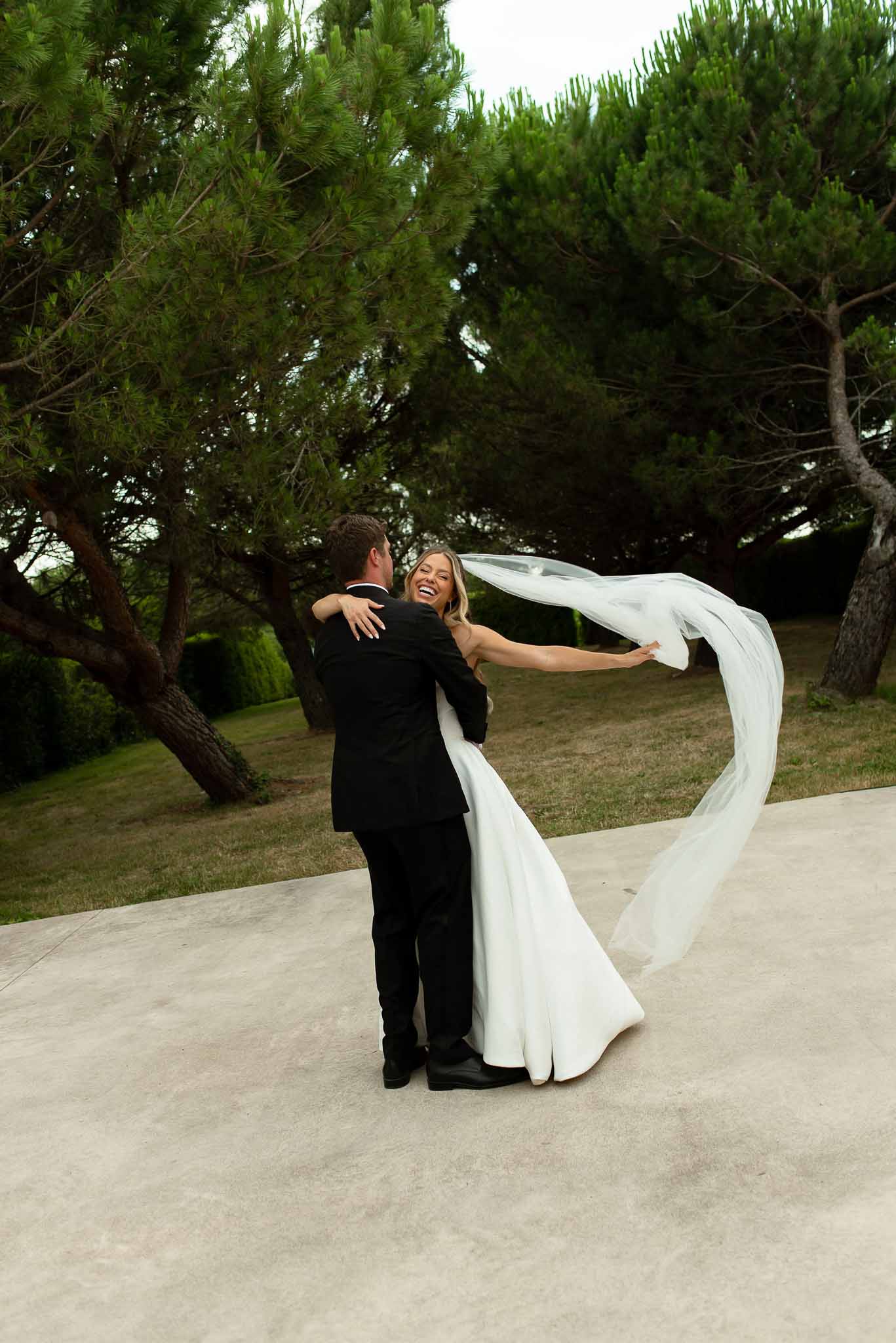 Black and white photo of bride and groom portrait