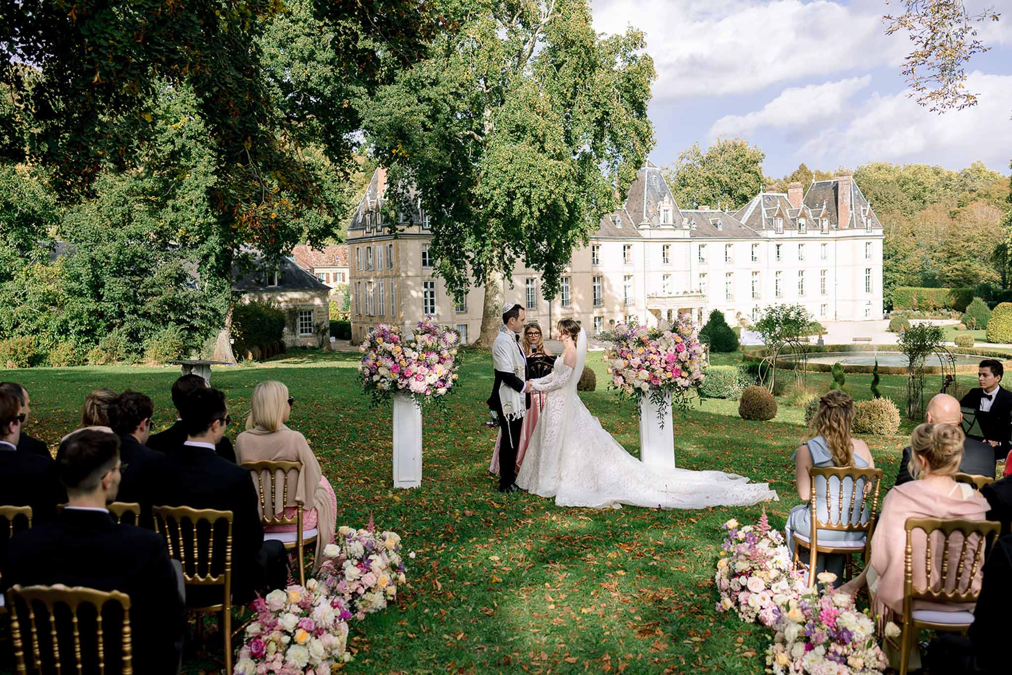 Magenta Blooms and Cobalt Heels at Chateau d’Aveny, Normandy
