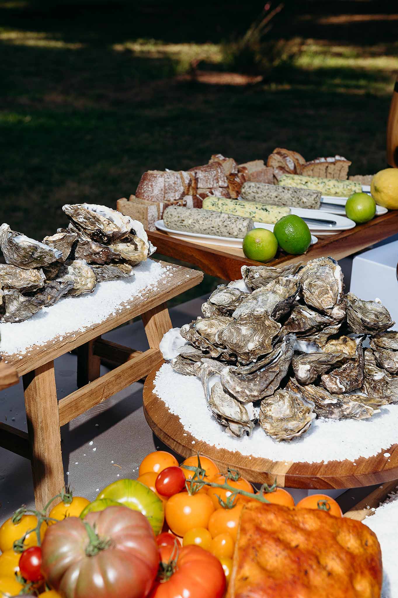 Close-up of the reception buffet table at Domaine de Perrotin